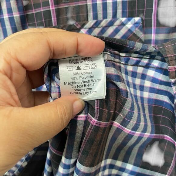 Paper Denim & Cloth Plaid Short Sleeve Collared Front Button Shirt Blue Multi L - Picture 5 of 7